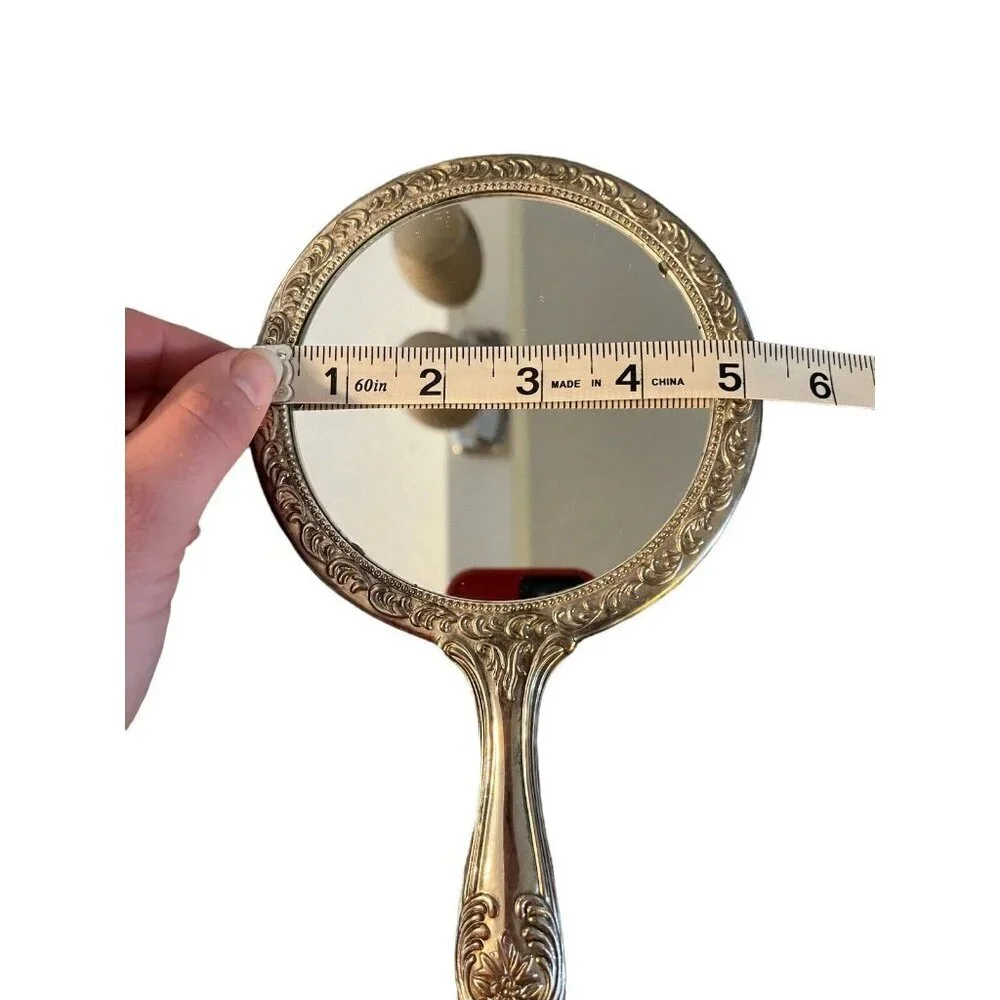 Vintage Antique Silver Plate Rose Pattern Vanity Hand Mirror Victorian
